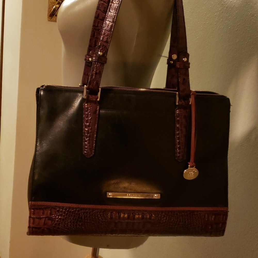 Brahmin Black and Brown Leather Satchel - Picture 2 of 7